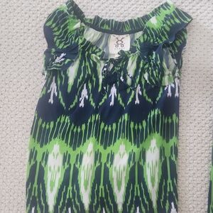 Figue Green and Blue Ikat Patterned Blouse with Tassels -matching pants for sale